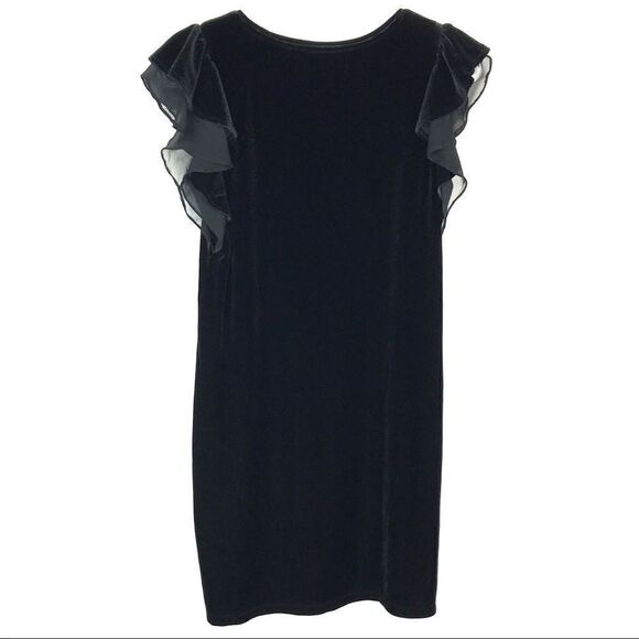 Maison Jules Black Velvet Ruffle Sleeve Shift Dress Small - Picture 5 of 6